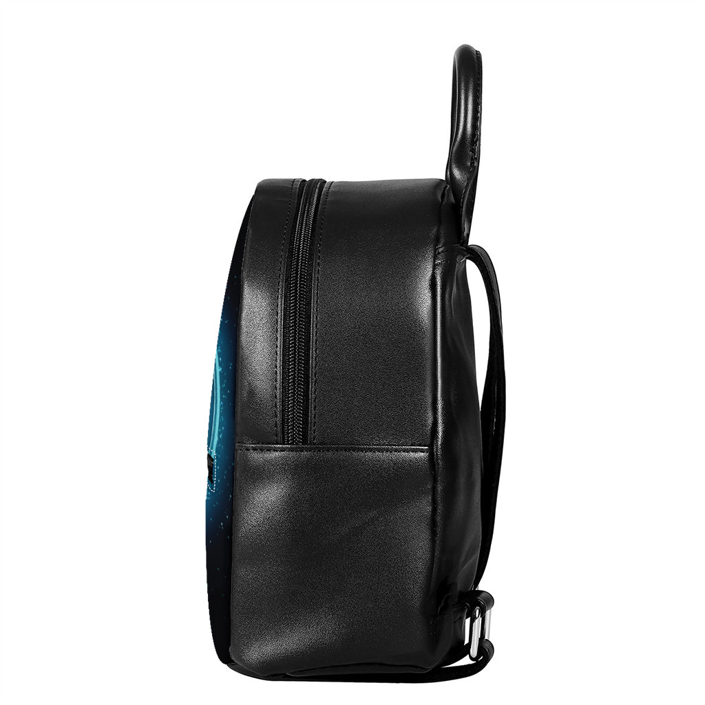 Blue Gemini Zodiac Sign Print Leather Backpack