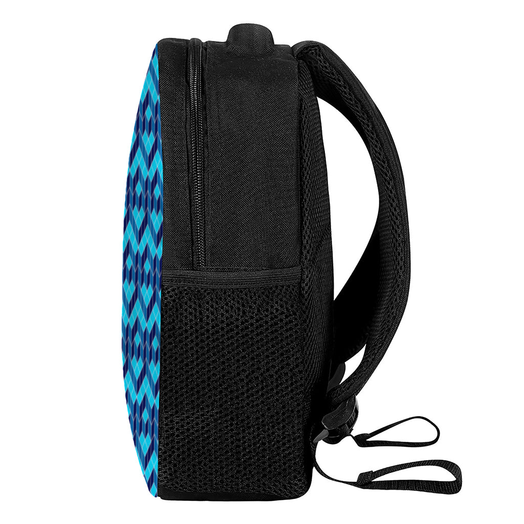 Blue Geometric Cube Shape Pattern Print Casual Backpack