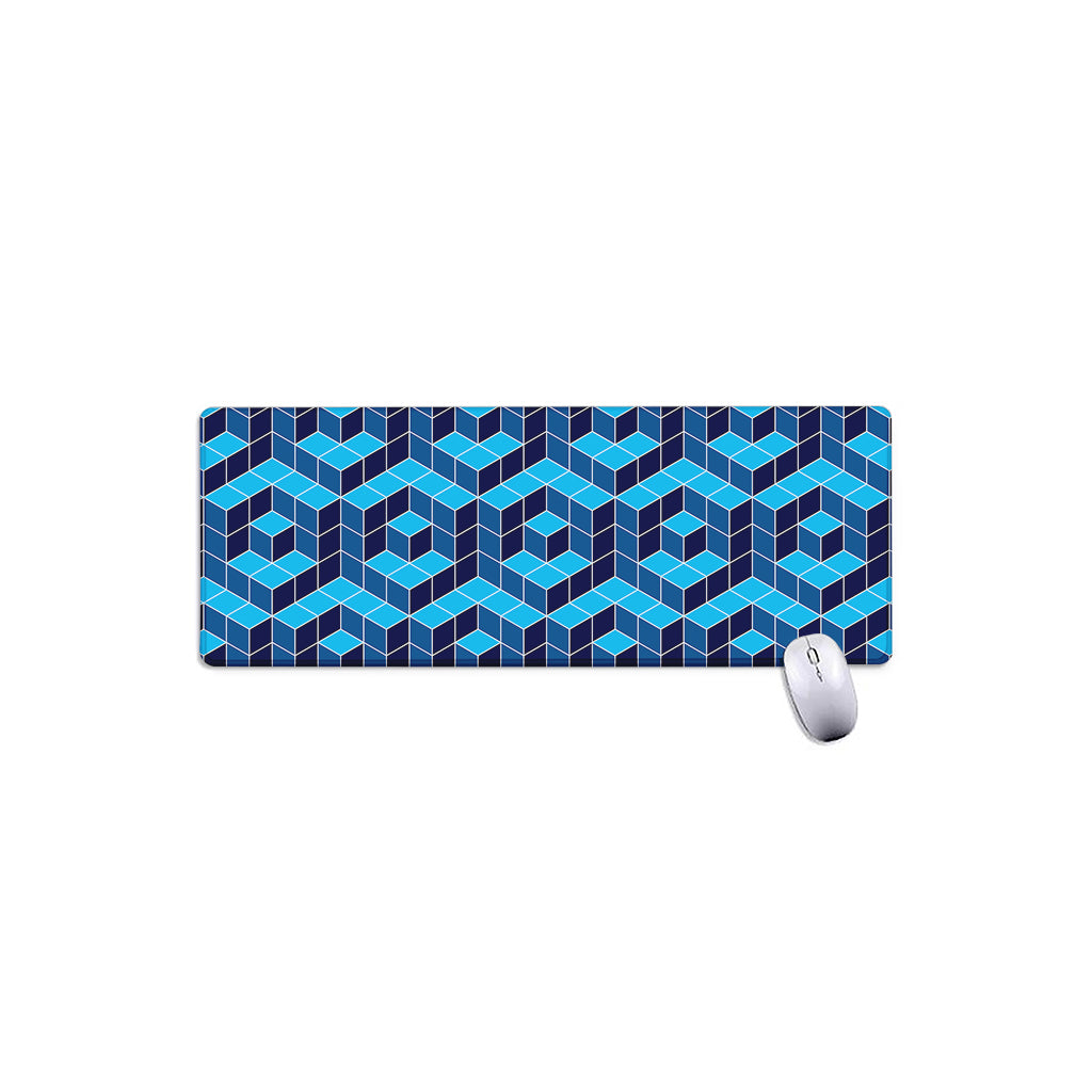 Blue Geometric Cube Shape Pattern Print Extended Mouse Pad