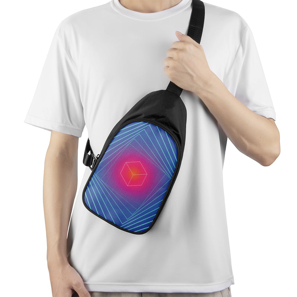 Blue Geometric EDM Light Print Chest Bag