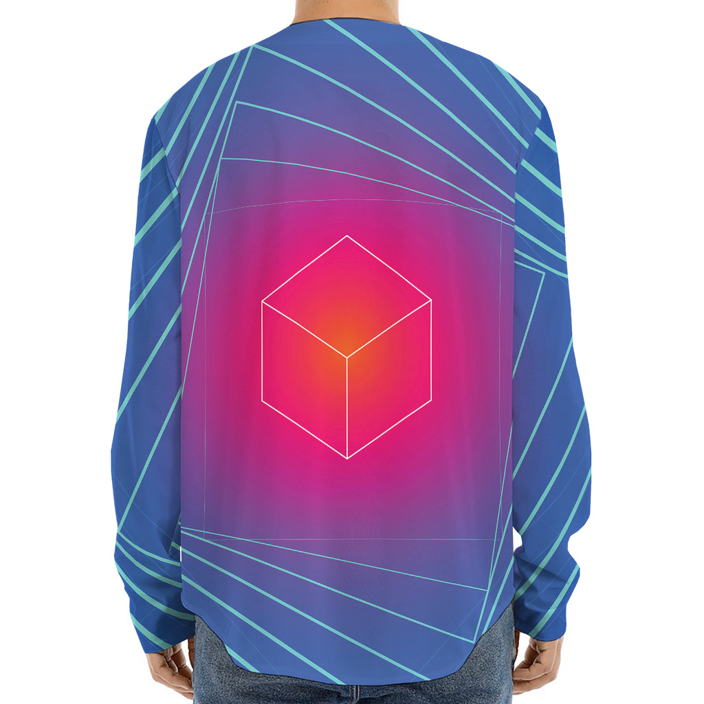 Blue Geometric EDM Light Print Long Sleeve Baseball Jersey