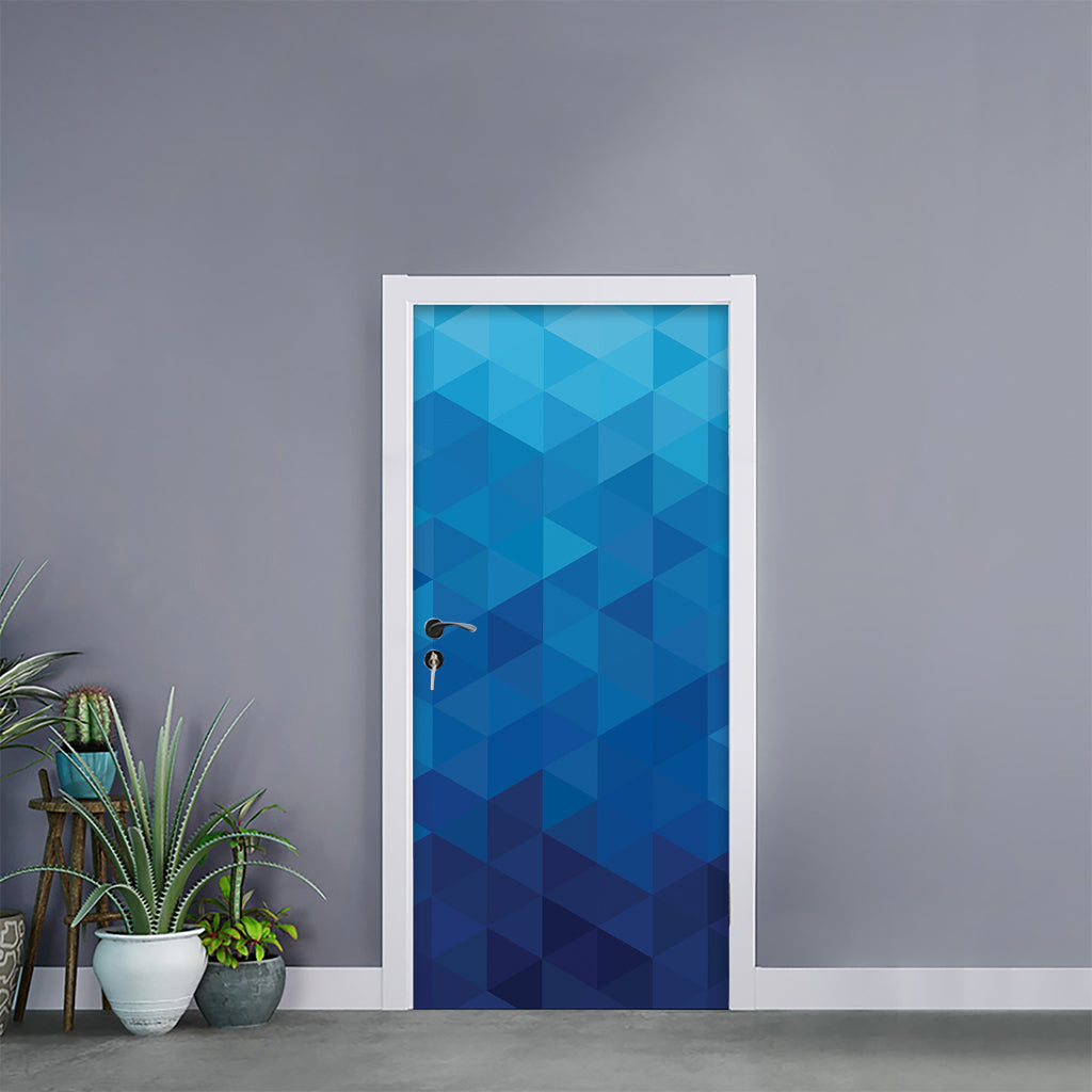 Blue Geometric Triangle Pattern Print Door Sticker