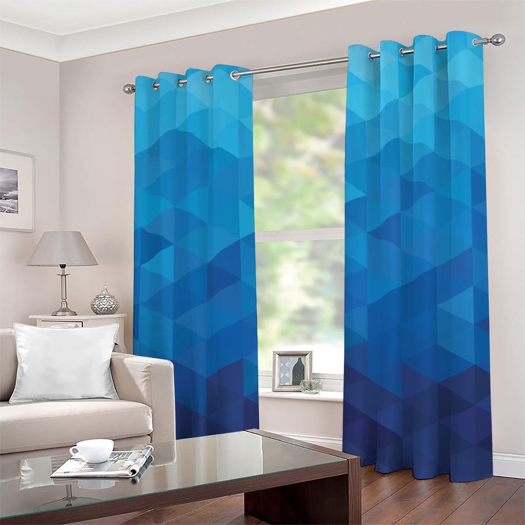 Blue Geometric Triangle Pattern Print Grommet Curtains
