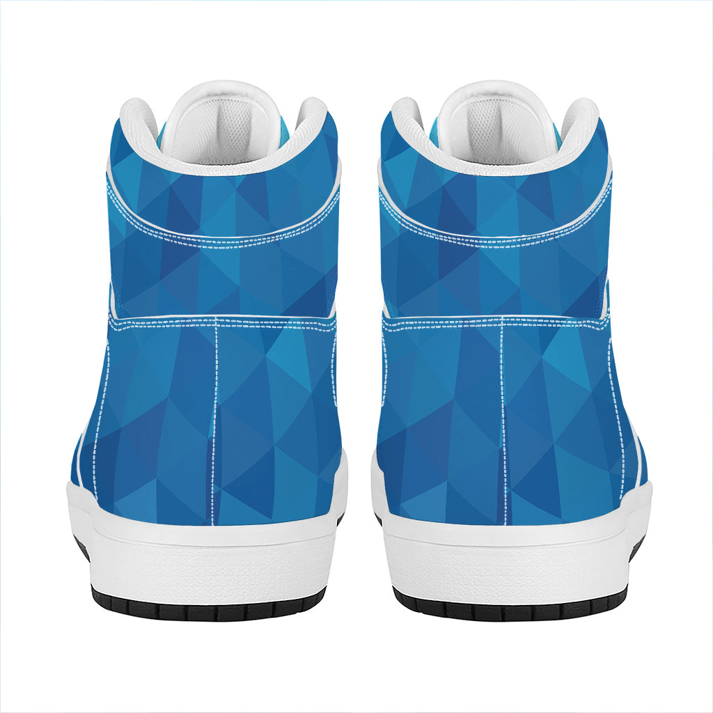 Blue Geometric Triangle Pattern Print High Top Leather Sneakers
