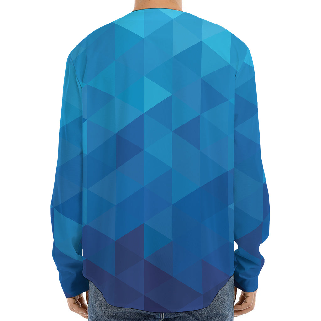 Blue Geometric Triangle Pattern Print Long Sleeve Baseball Jersey