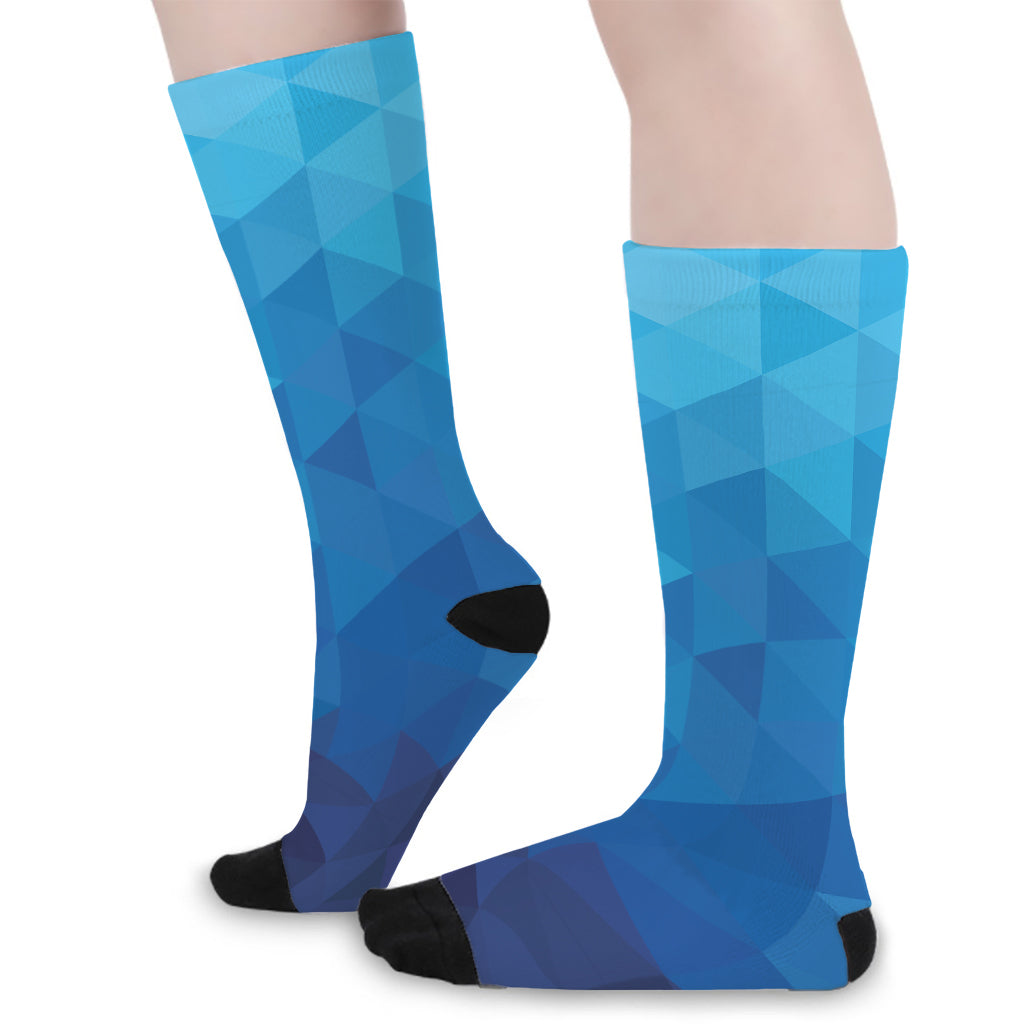 Blue Geometric Triangle Pattern Print Long Socks