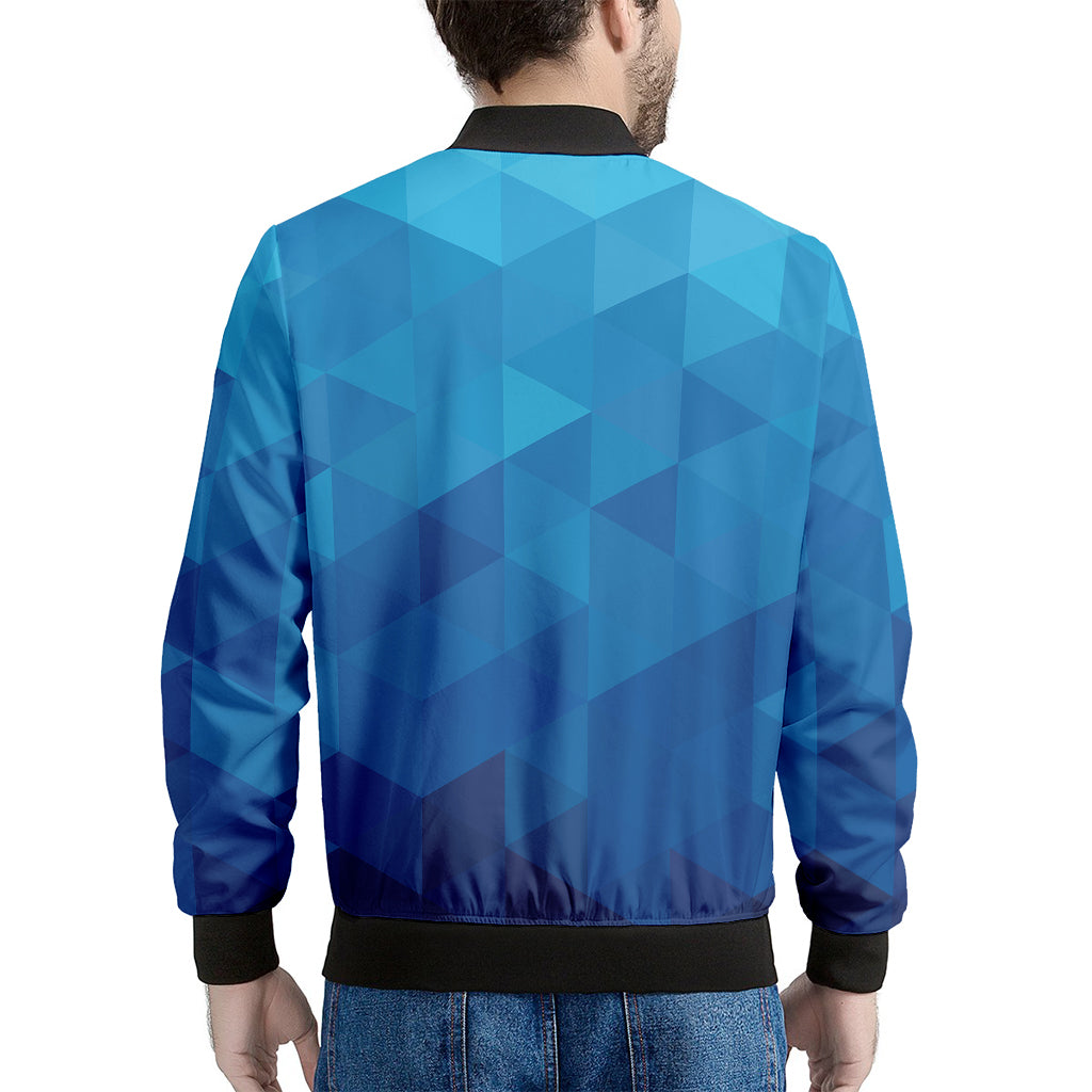 Blue Geometric Triangle Pattern Print Men's Bomber Jacket