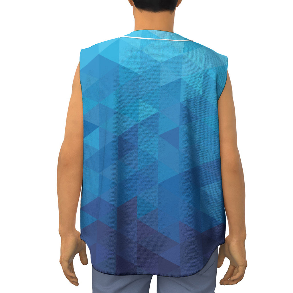 Blue Geometric Triangle Pattern Print Sleeveless Baseball Jersey