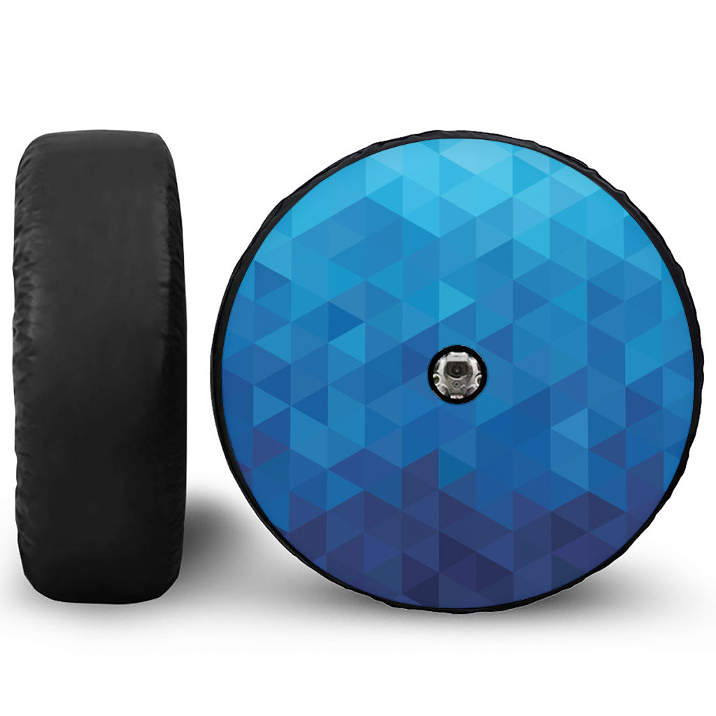 Blue Geometric Triangle Pattern Print Tire Cover With Camera Hole