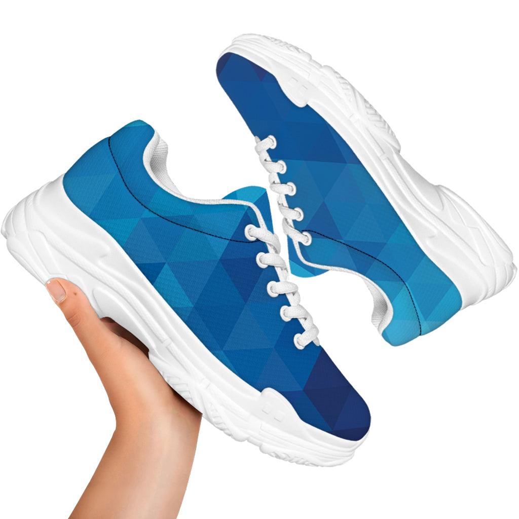 Blue Geometric Triangle Pattern Print White Chunky Shoes