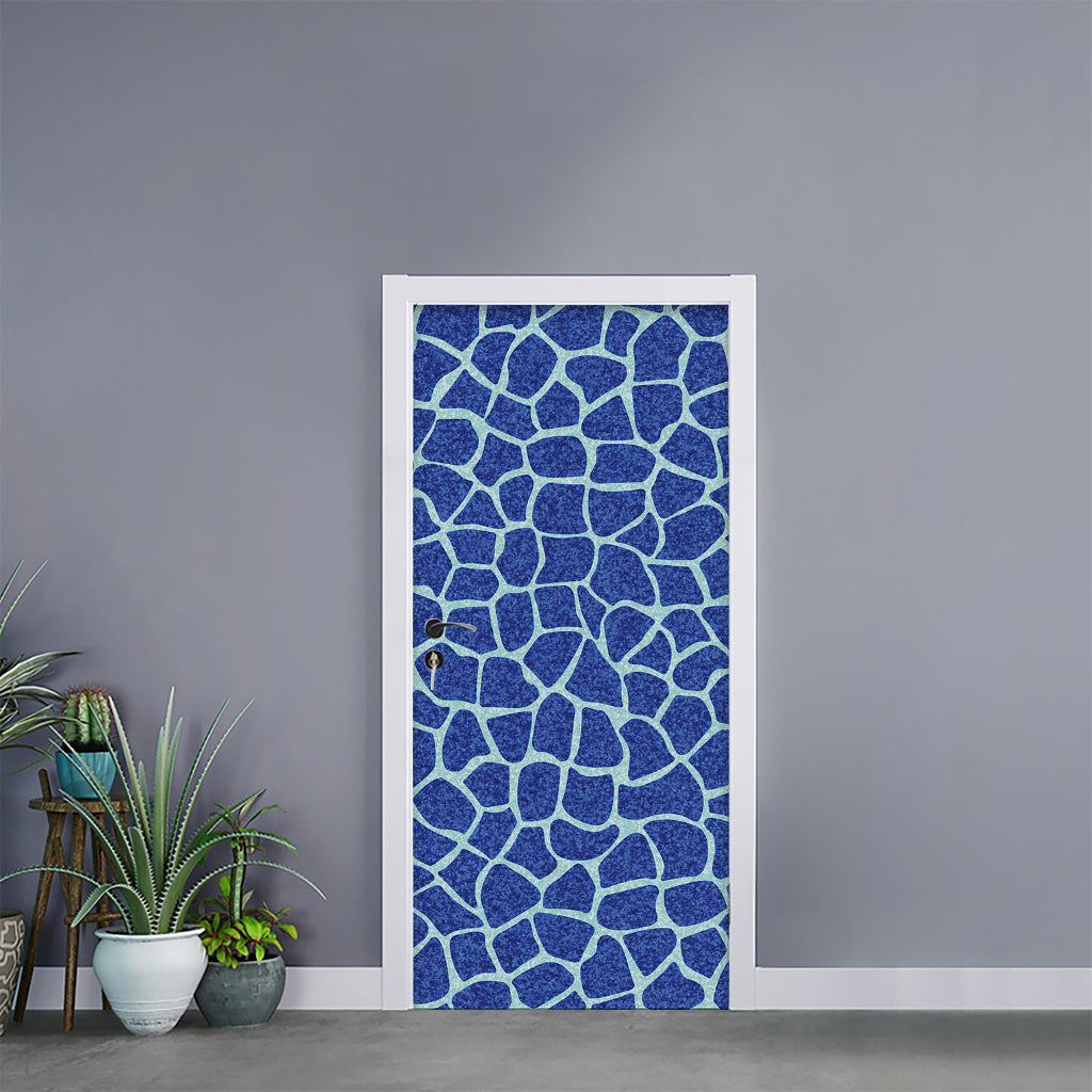 Blue Giraffe Print Door Sticker