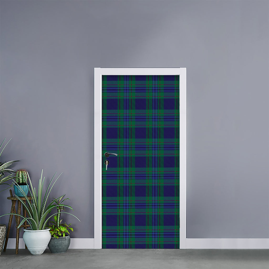 Blue Green And Red Tartan Pattern Print Door Sticker