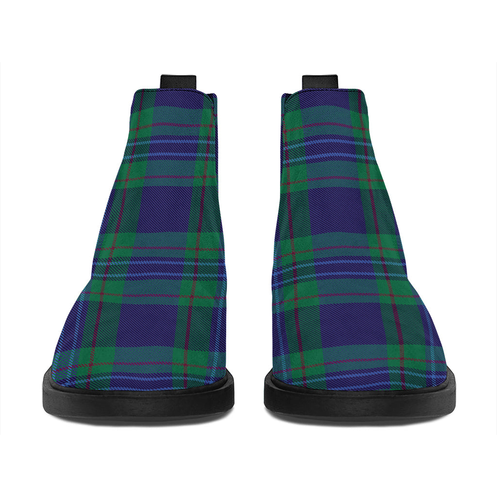Blue Green And Red Tartan Pattern Print Flat Ankle Boots