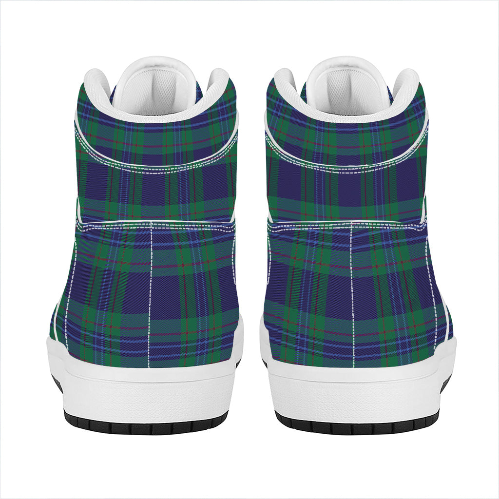 Blue Green And Red Tartan Pattern Print High Top Leather Sneakers