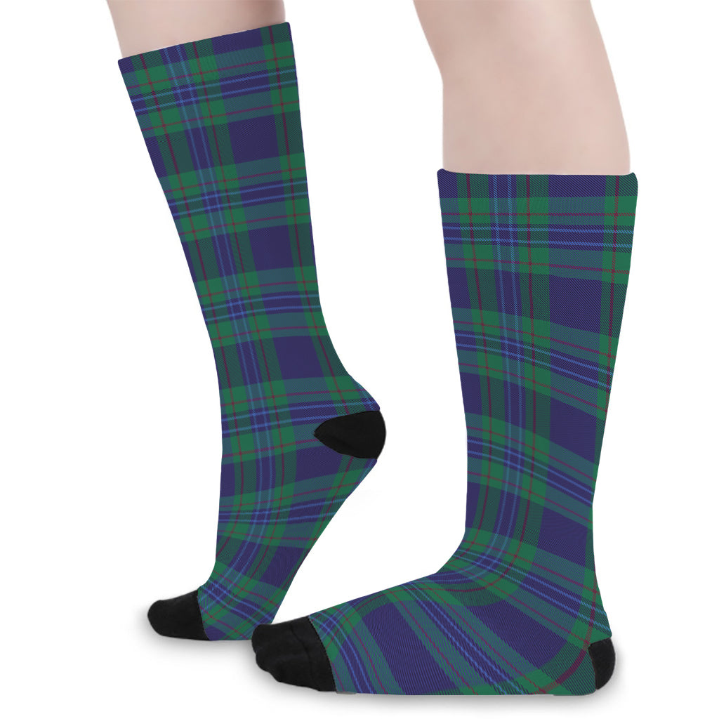 Blue Green And Red Tartan Pattern Print Long Socks
