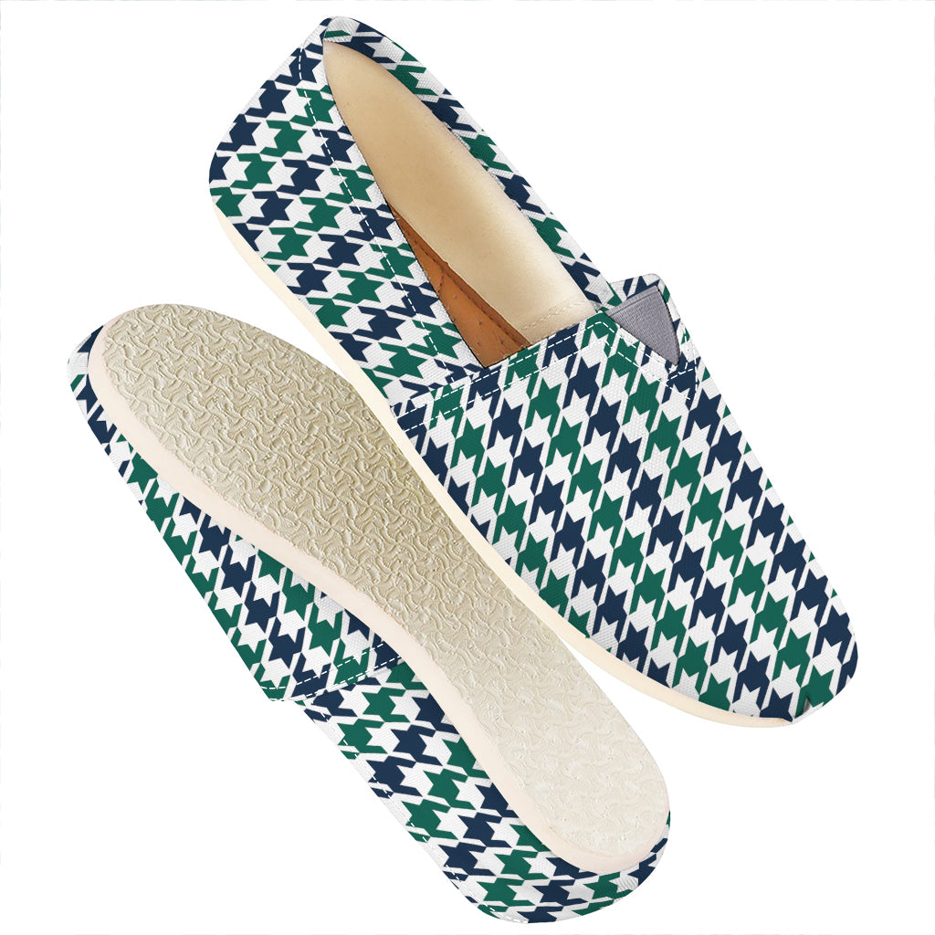 Blue Green And White Houndstooth Print Casual Shoes