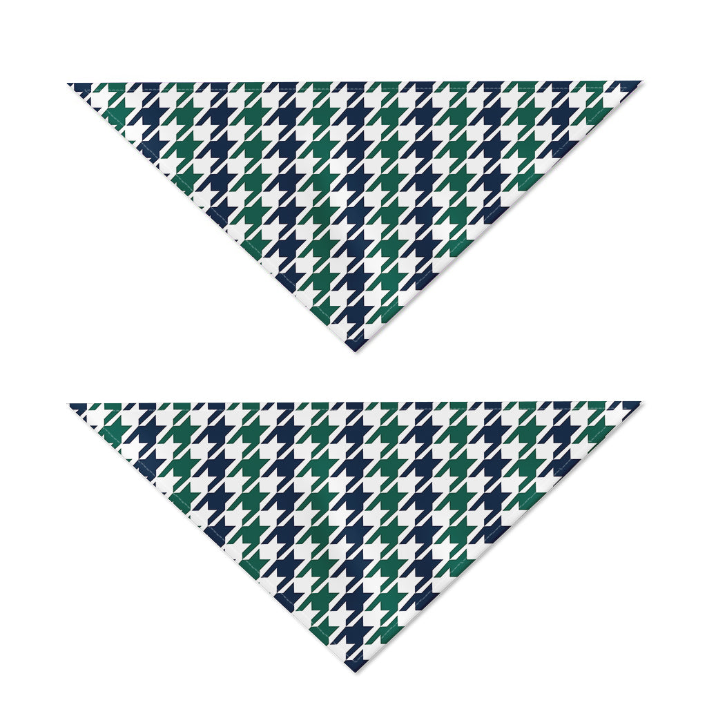 Blue Green And White Houndstooth Print Dog Bandana
