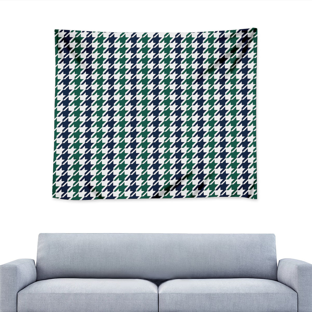 Blue Green And White Houndstooth Print Tapestry