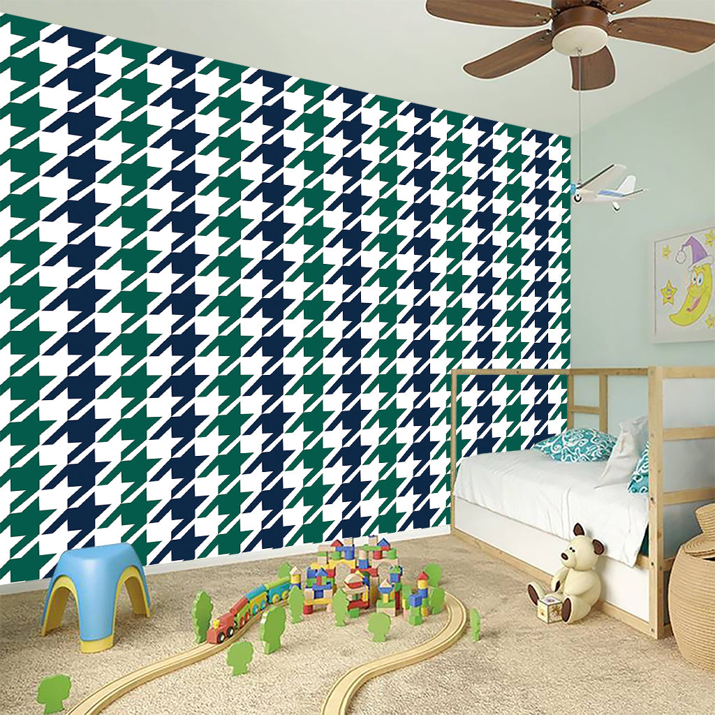 Blue Green And White Houndstooth Print Wall Sticker