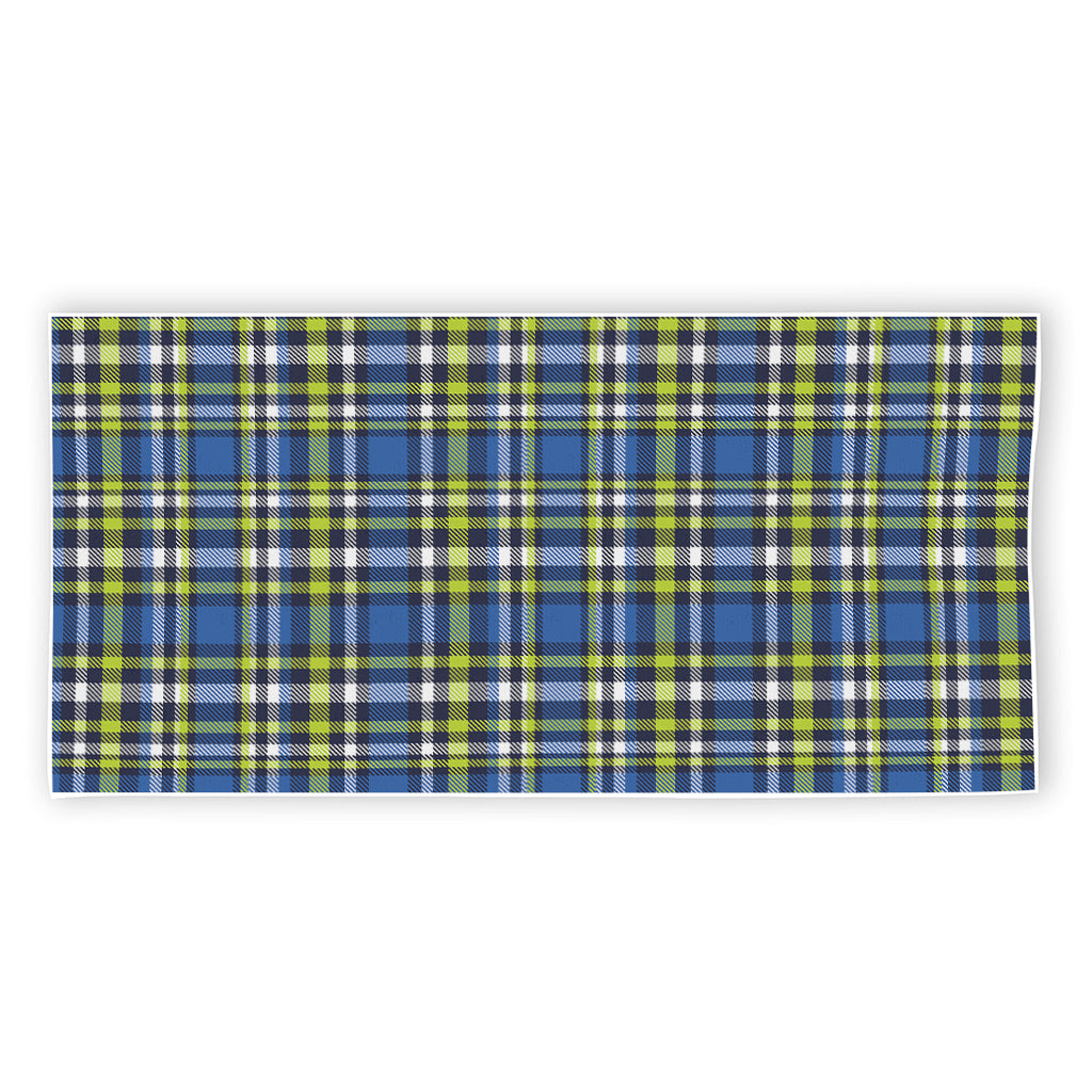 Blue Green And White Plaid Pattern Print Beach Towel