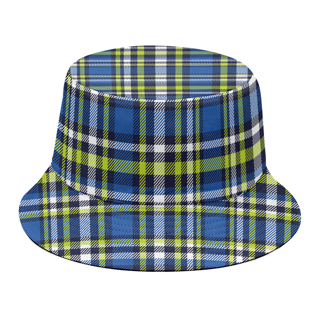 Blue Green And White Plaid Pattern Print Bucket Hat