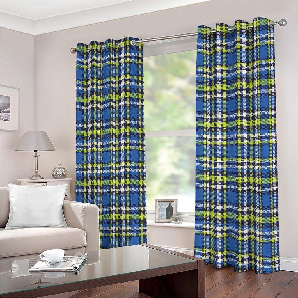 Blue Green And White Plaid Pattern Print Extra Wide Grommet Curtains