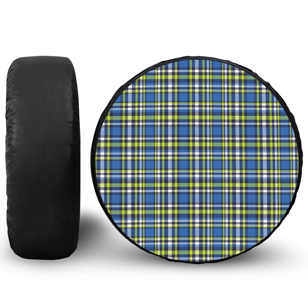 Blue Green And White Plaid Pattern Print Tire Cover