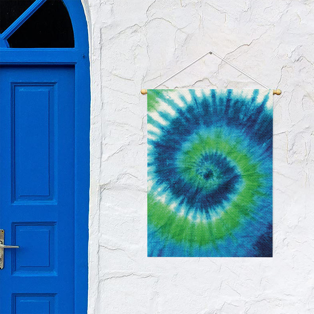 Blue Green And White Tie Dye Print Garden Flag