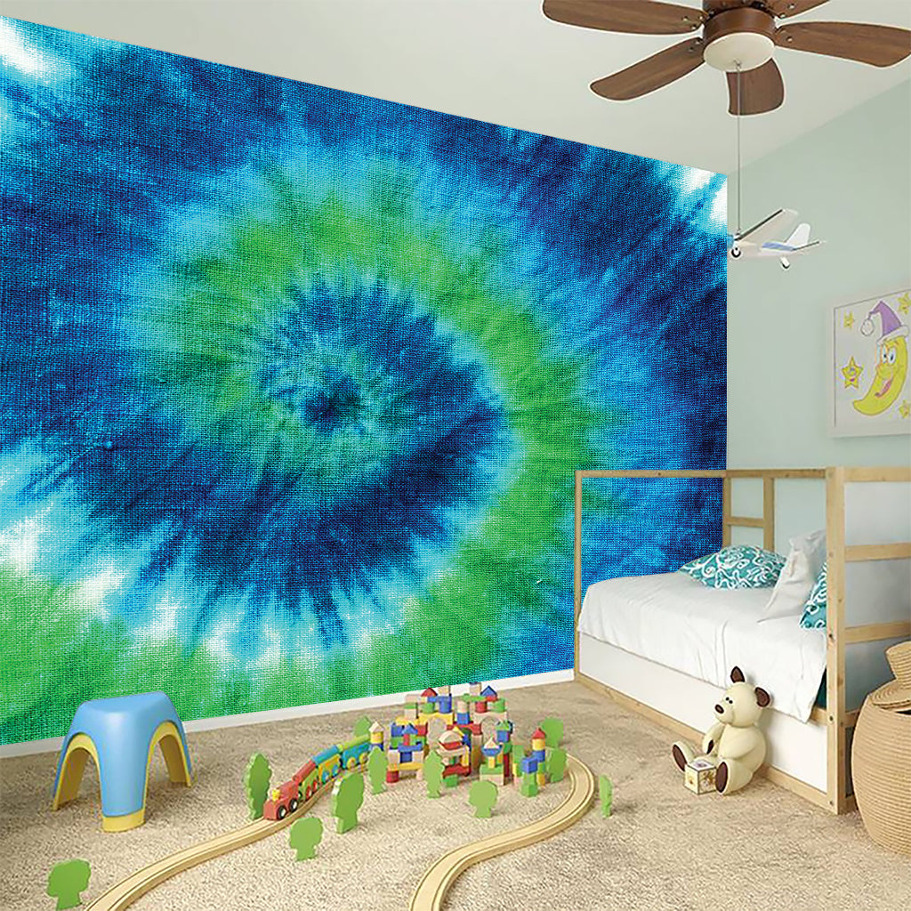 Blue Green And White Tie Dye Print Wall Sticker