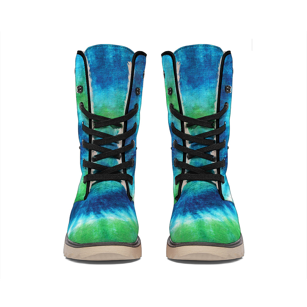 Blue Green And White Tie Dye Print Winter Boots