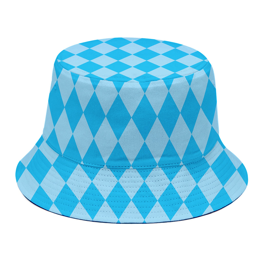 Blue Harlequin Pattern Print Bucket Hat
