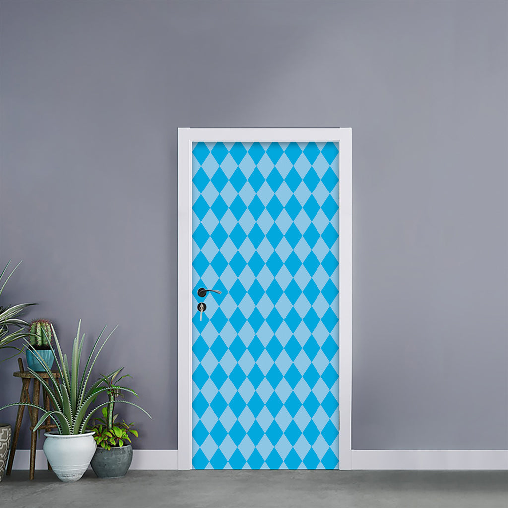 Blue Harlequin Pattern Print Door Sticker