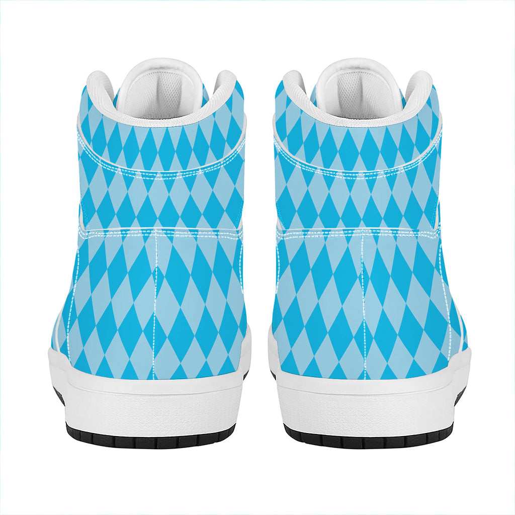 Blue Harlequin Pattern Print High Top Leather Sneakers