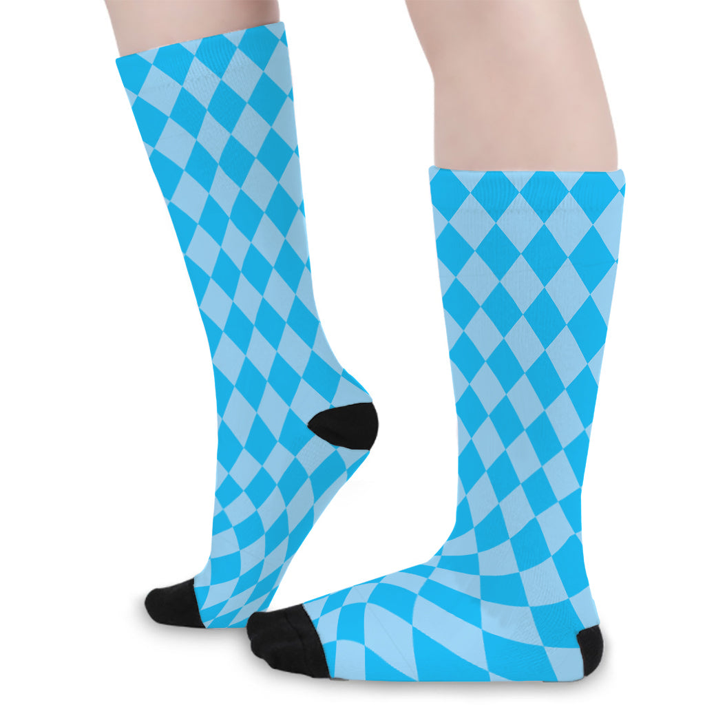 Blue Harlequin Pattern Print Long Socks