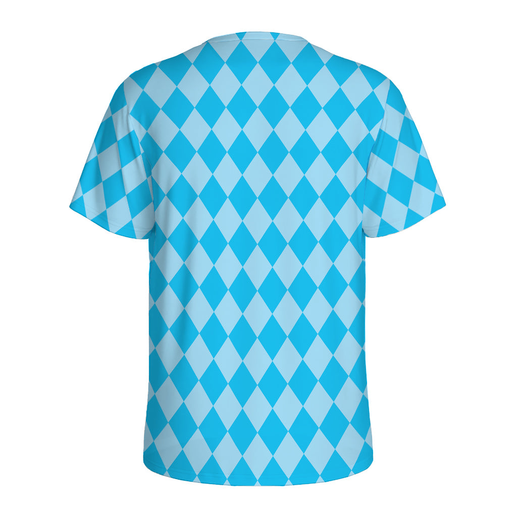 Blue Harlequin Pattern Print Men's Sports T-Shirt