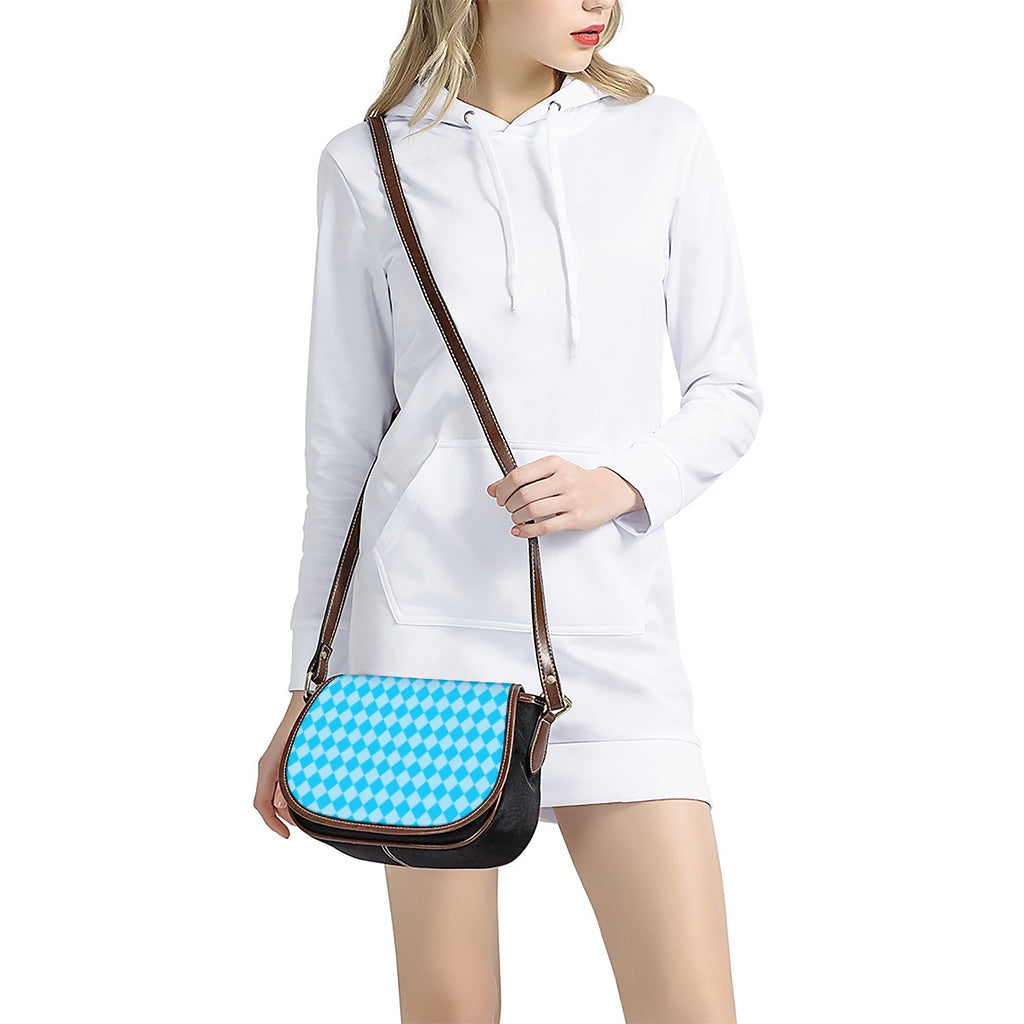 Blue Harlequin Pattern Print Saddle Bag