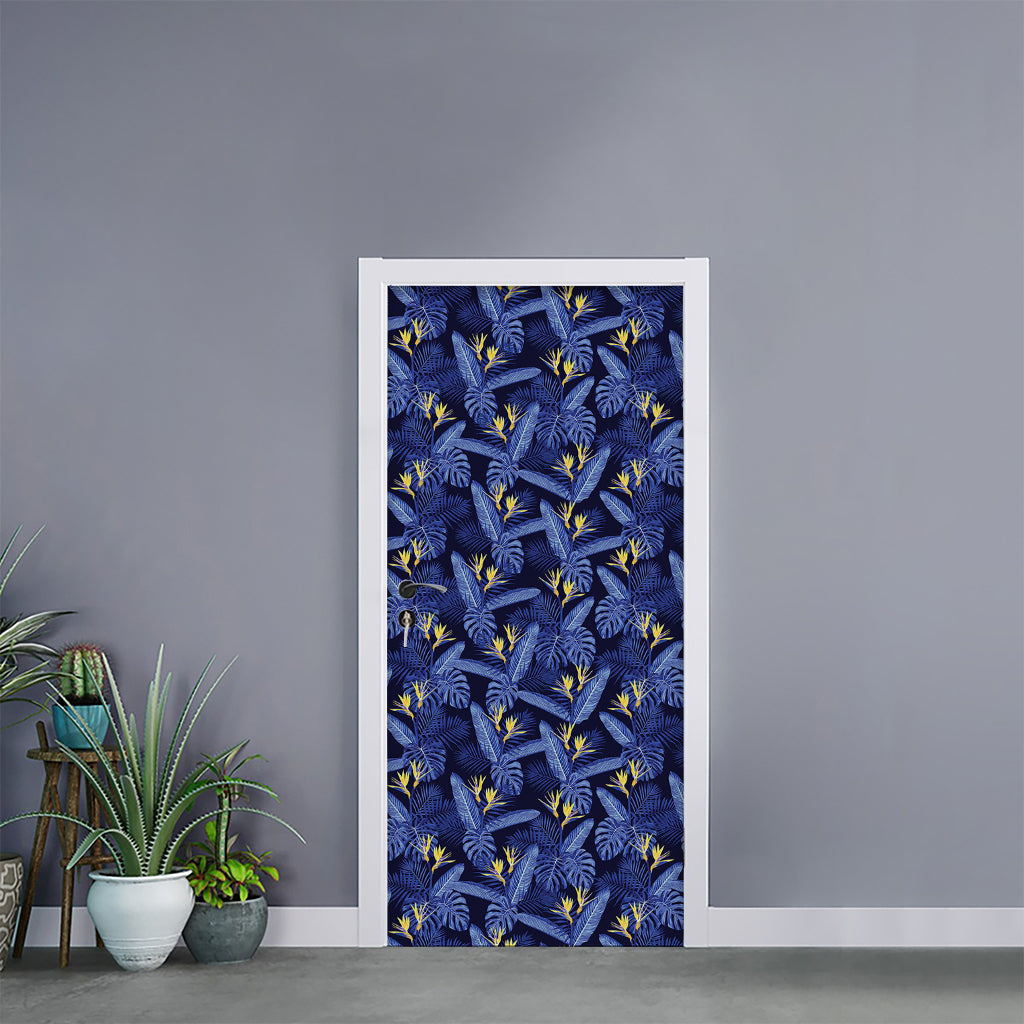 Blue Hawaiian Tropical Pattern Print Door Sticker