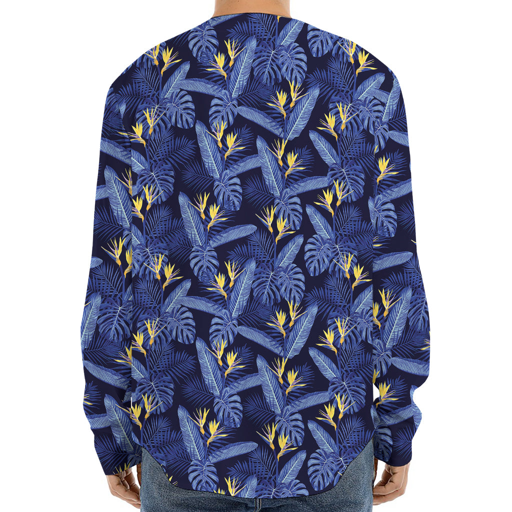 Blue Hawaiian Tropical Pattern Print Long Sleeve Baseball Jersey