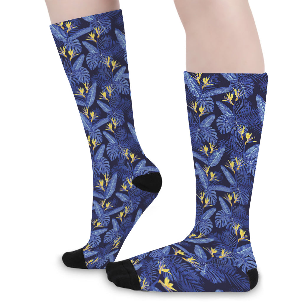 Blue Hawaiian Tropical Pattern Print Long Socks