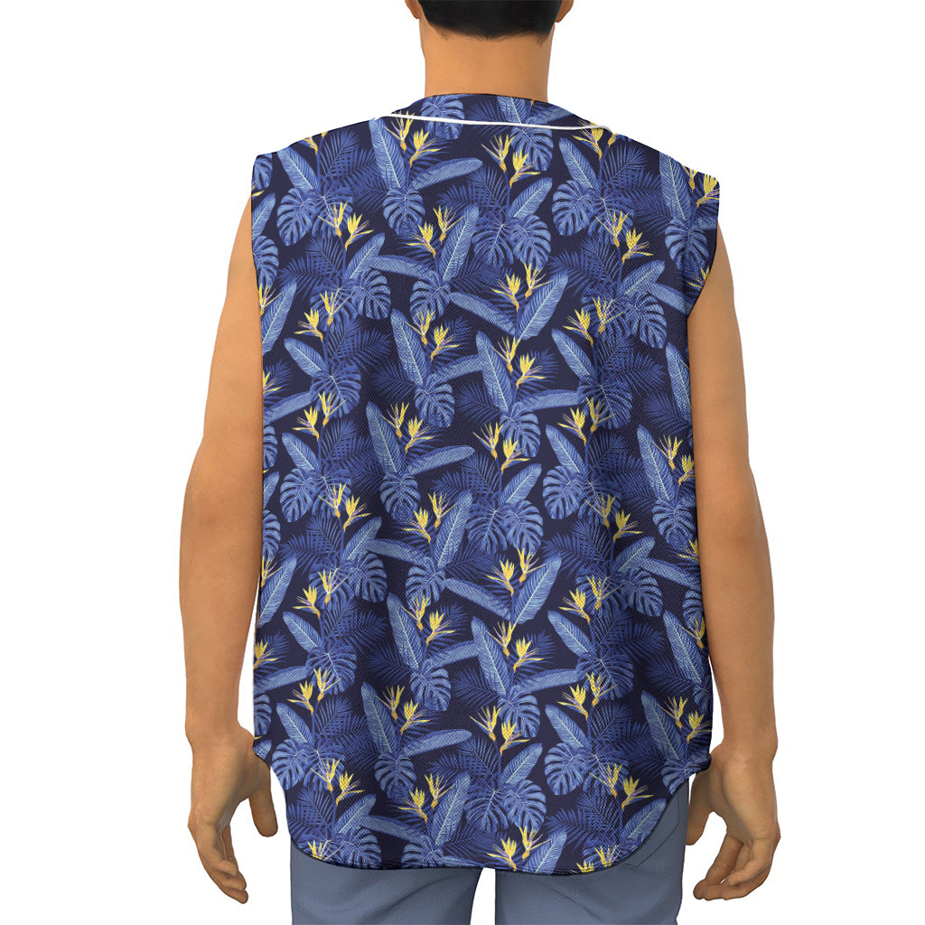 Blue Hawaiian Tropical Pattern Print Sleeveless Baseball Jersey