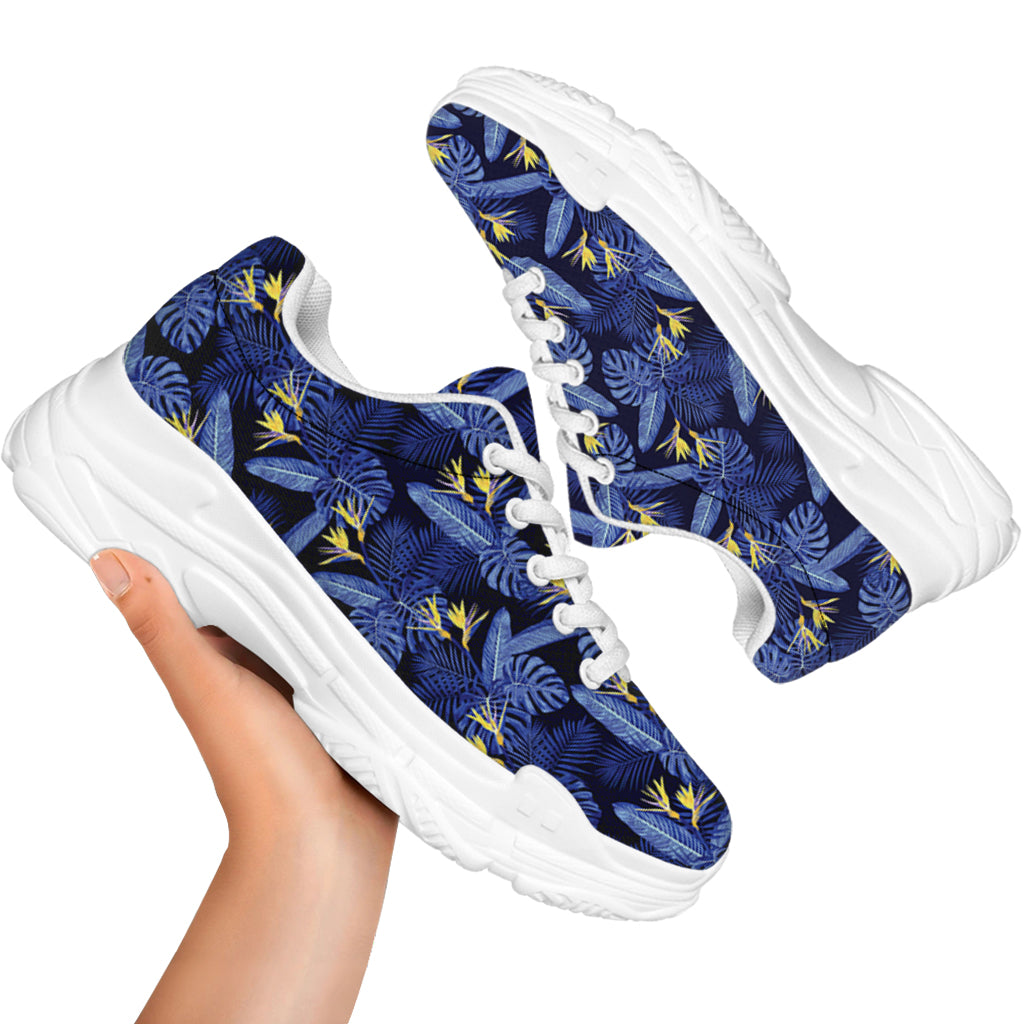 Blue Hawaiian Tropical Pattern Print White Chunky Shoes