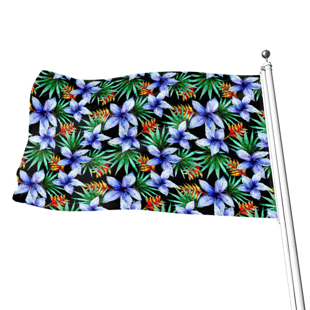 Blue Hawaiian Wildflowers Pattern Print Flag