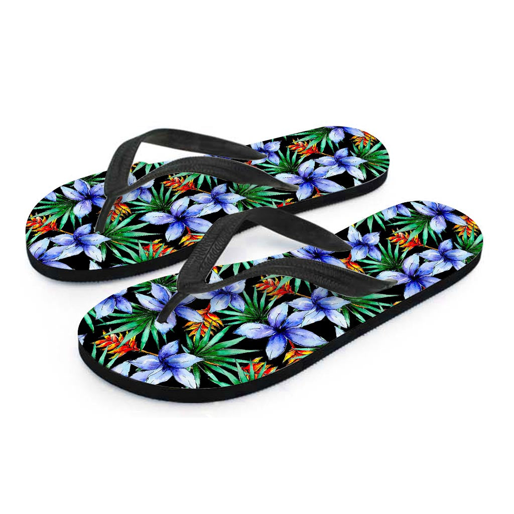 Blue Hawaiian Wildflowers Pattern Print Flip Flops