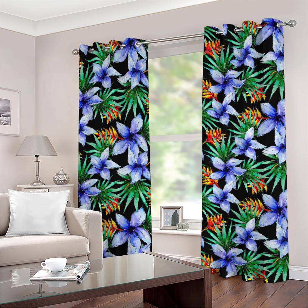 Blue Hawaiian Wildflowers Pattern Print Grommet Curtains