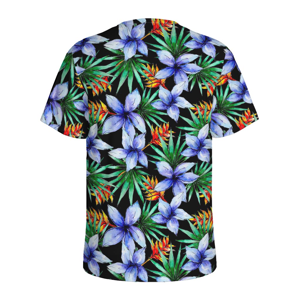 Blue Hawaiian Wildflowers Pattern Print Men's Sports T-Shirt