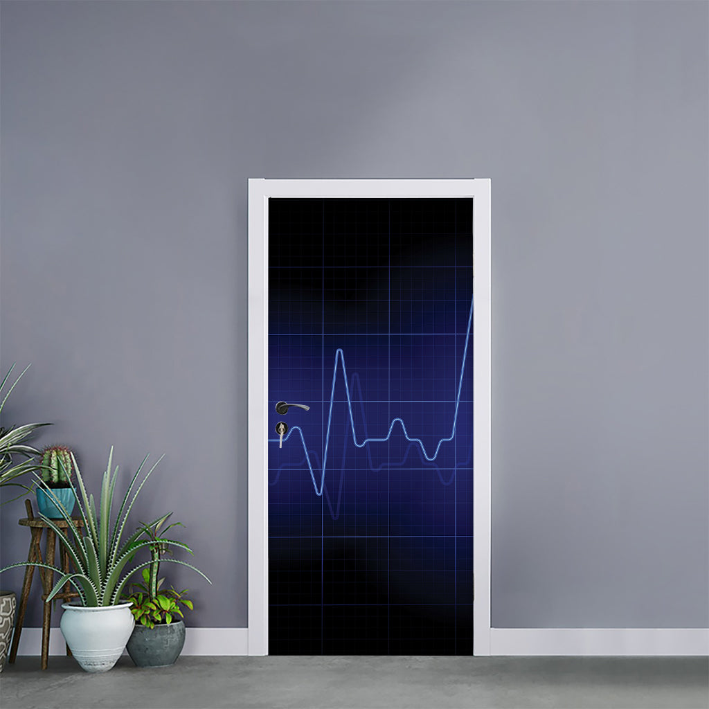 Blue Heartbeat Print Door Sticker