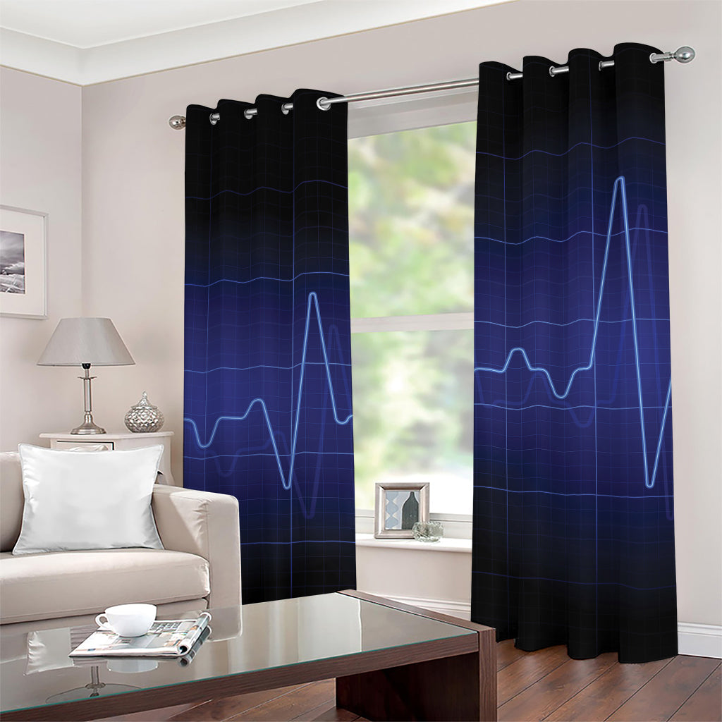 Blue Heartbeat Print Grommet Curtains