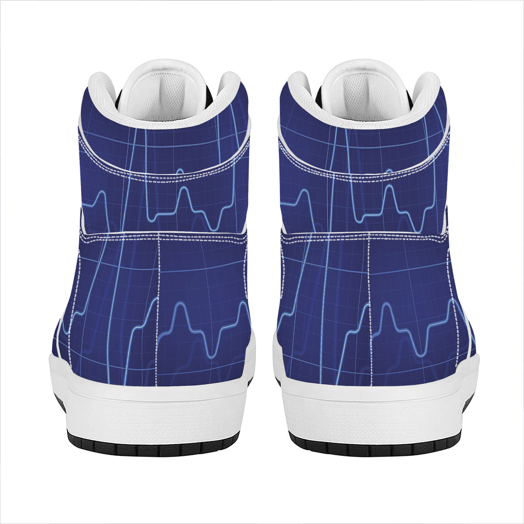Blue Heartbeat Print High Top Leather Sneakers