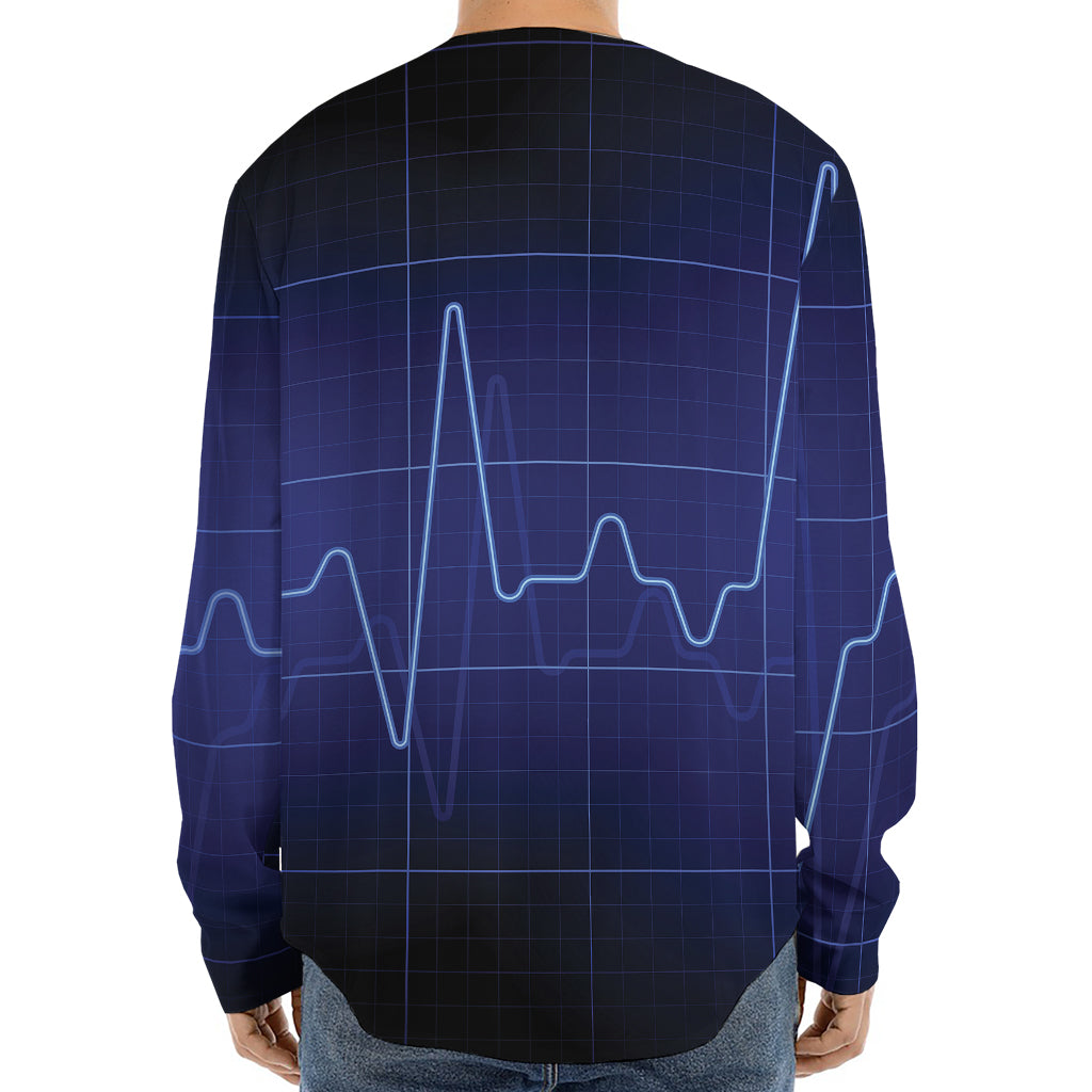Blue Heartbeat Print Long Sleeve Baseball Jersey