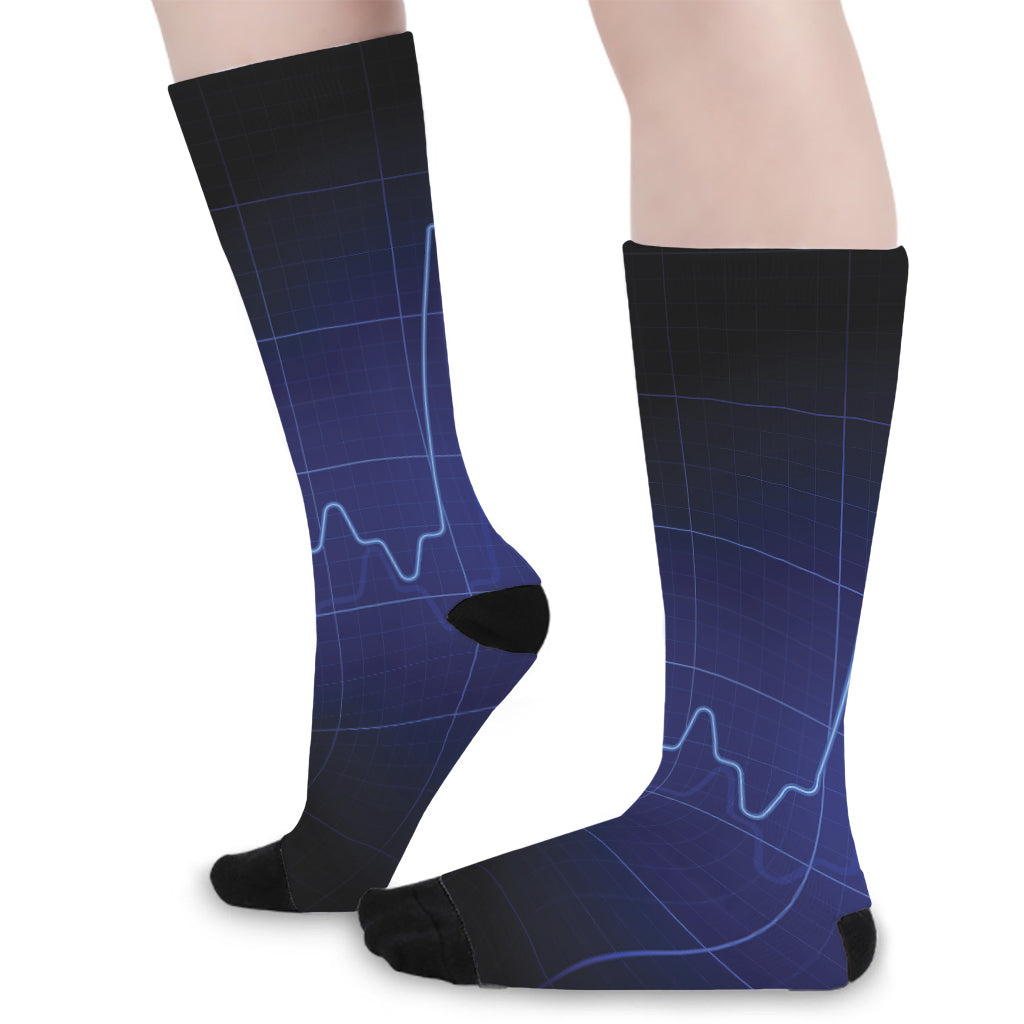 Blue Heartbeat Print Long Socks